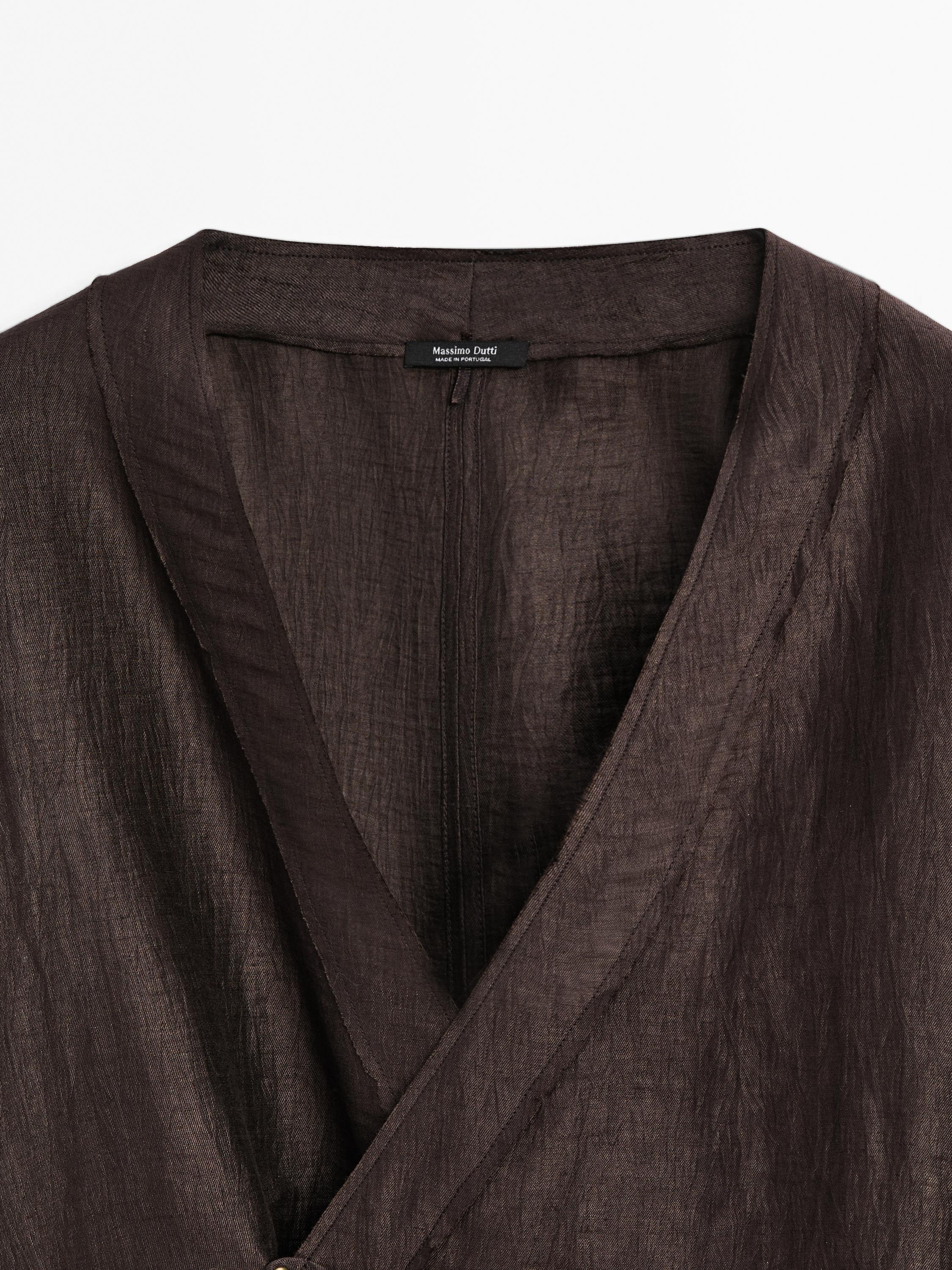 Linen blend crossover kimono